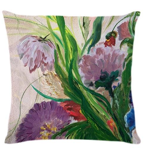 Art Oil Painting Floral Print Home Decor Pillowcase Bedroom Living Room Sofa Decoration Polyester Cushion Cover With Zipper