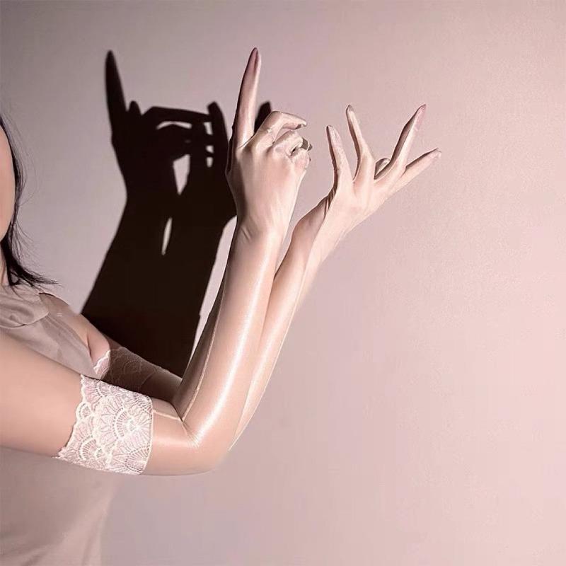 Glossy Hands with Fine Threads, Ultra-thin and Smooth Lace Trim, Finger-separated Glossy Five-finger Gloves, Pure Erotic Hand Sleeves, Props.
