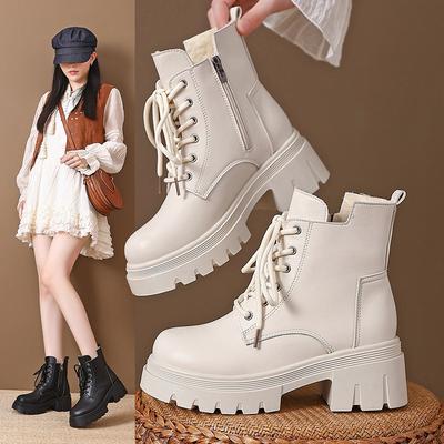 Martin Boots Women's Autumn and Winter New Casual Fashion Locomotive Short Boots Women's Thick-soled Lace-up Leather Boots Women