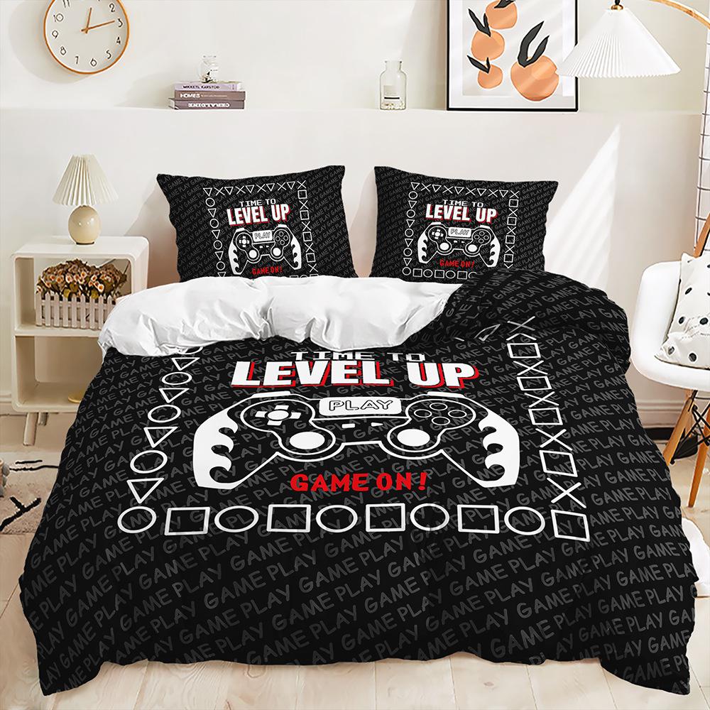 Three-Piece 3D Quilt Cover Gamepad Cool Gradual Change Kit Bedding