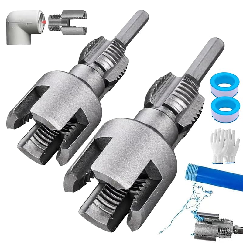 Integrated Internal & External Pipe Threading Tool, PVC Thread Maker Tool for Electric Drill, 1/2" (DN15) 3/4" (DN20) Pipe Sizes Rethreading Tool,