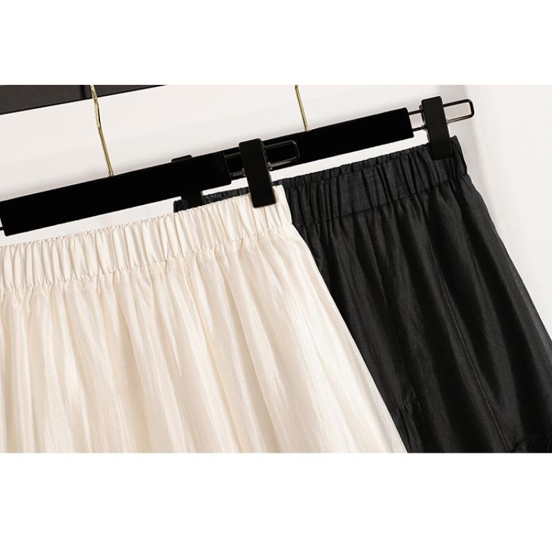 DIMANAF 2025 Plus Size Summer Elastic Skirts Casual Women Loose Long Skirt Pleated High Waist Fashion Vintage Maxi