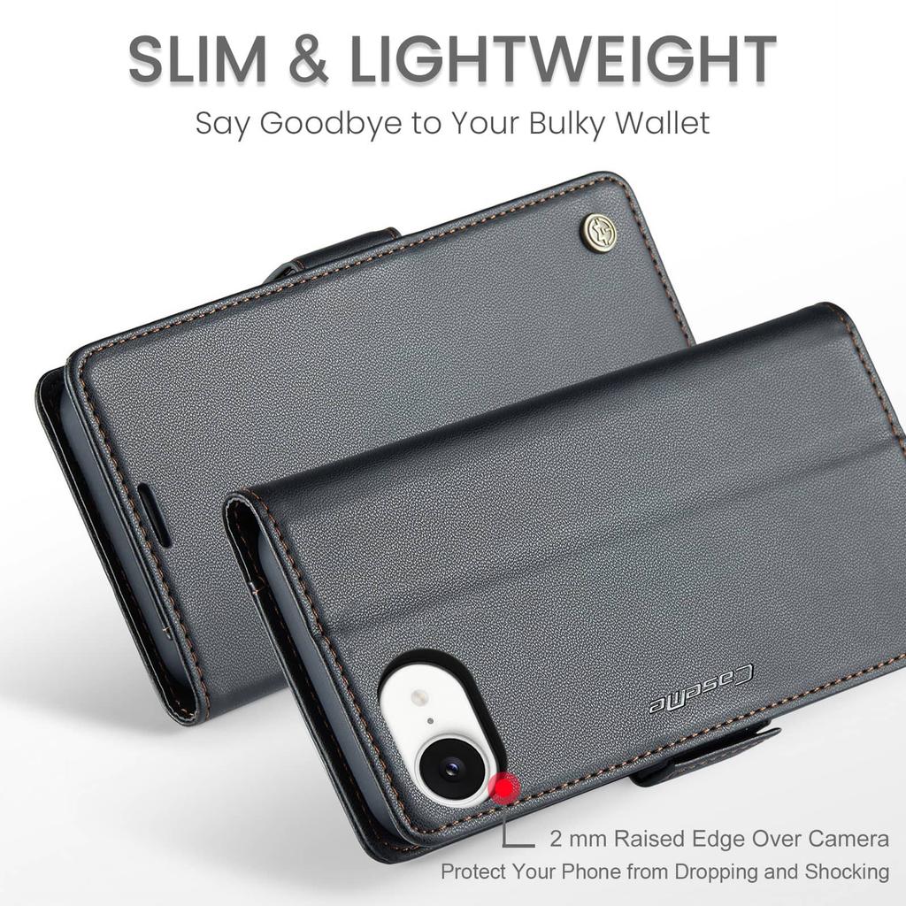 For iPhone 17e/16e Case With Card Holder, Wallet Case with RFID Blocking, Durable Leather Kickstand Magnetic Clasp Shockproof