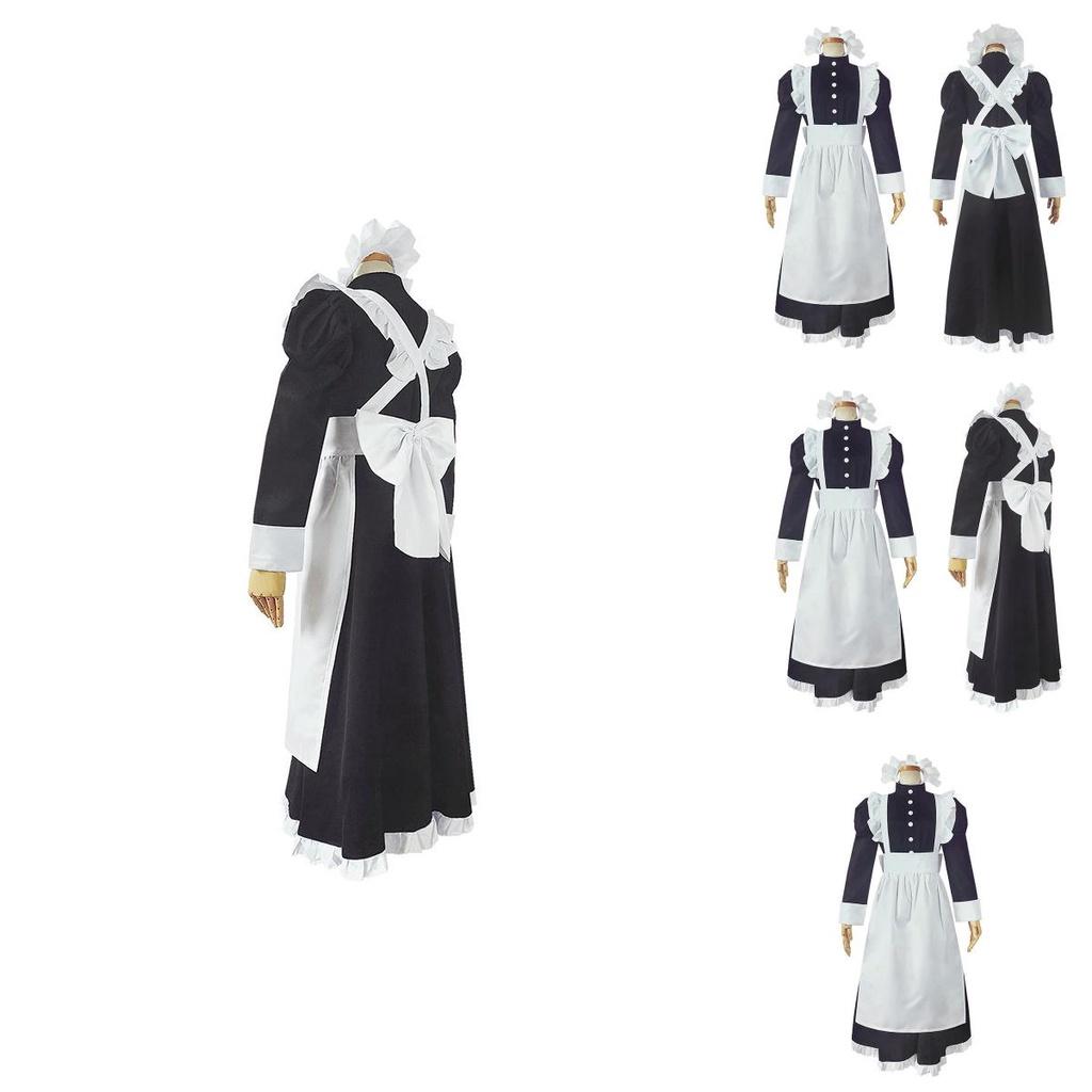 Long Style British Maid Outfit Men Women Lace Cosplay Dress Halloween Costume