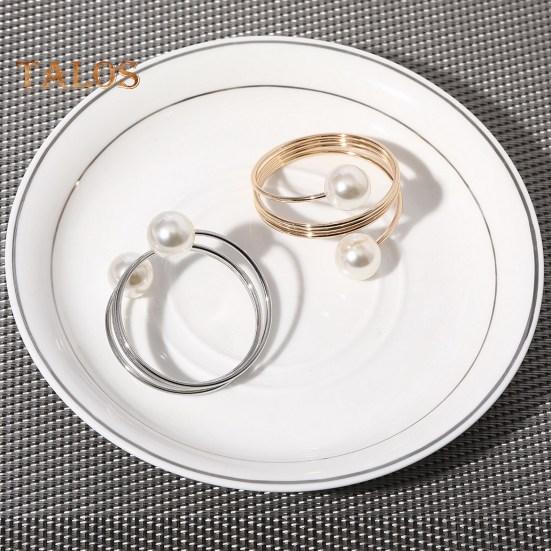12/20Pcs Faux Pearl Napkin Ring Set Napkin Ring Buckles Metal Spring Napkin Holder Wedding Birthday Table Decoration