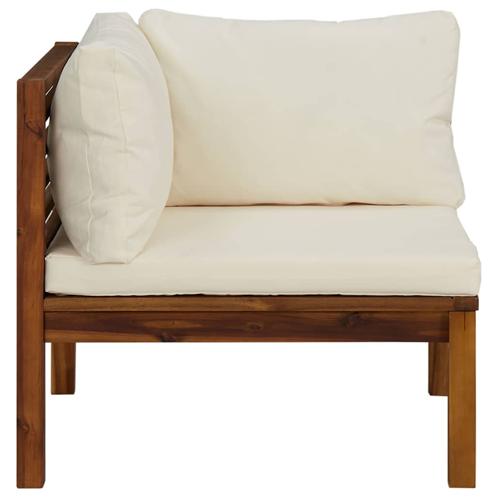 vidaXL Modulares Ecksofa mit Cremeweißen Kissen Akazienholz