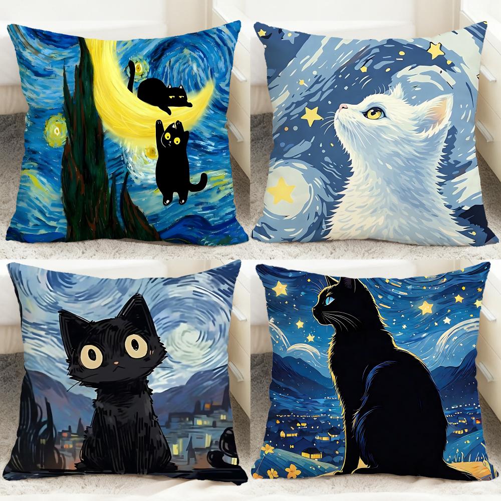 Starry Sky Cat Cushion Cover Comfortable Reversible Pillow Cover Ideal for Car Sofa Bedroom Beyond