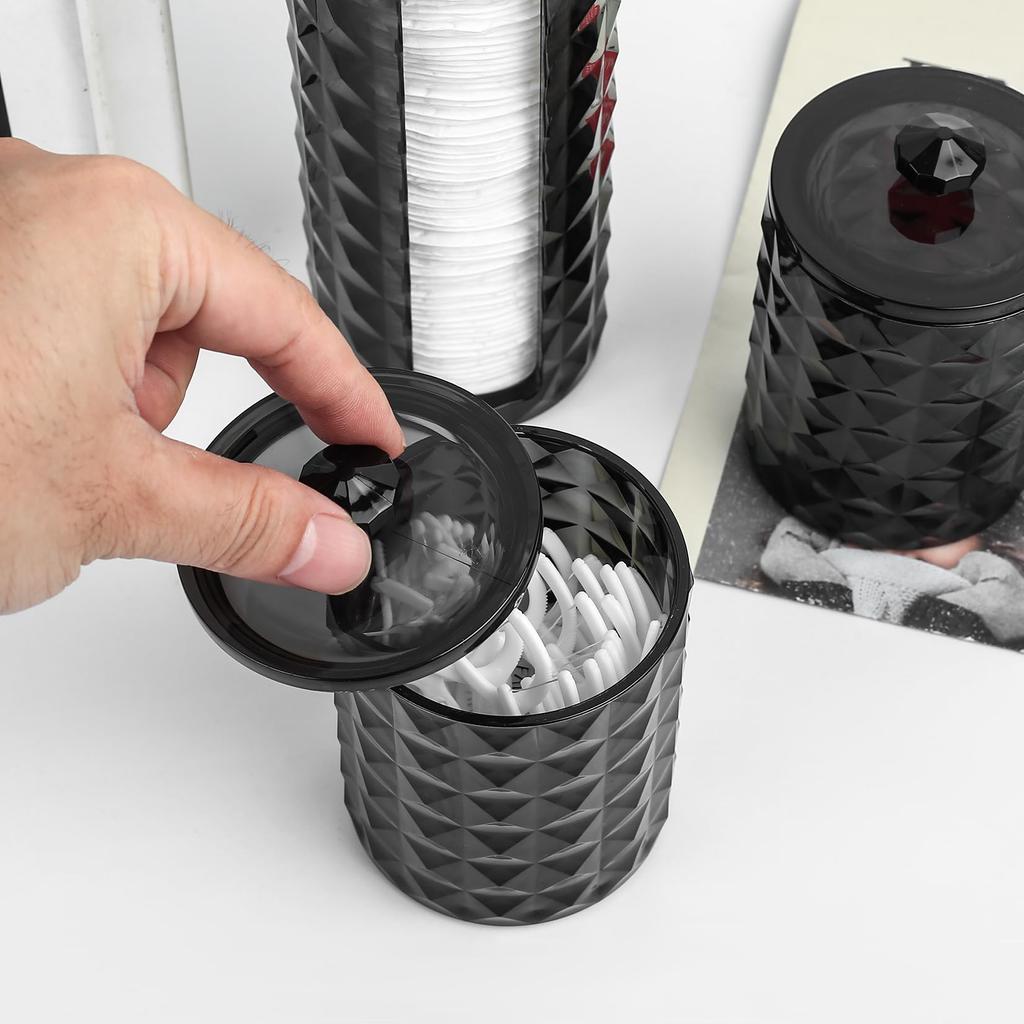 3 Stück Wattestäbchenhalter Badezimmerbehälter Organizer Wattebällchen Tupfer Spender Klar Apothekerglas Set für Aufbewahrungsbox