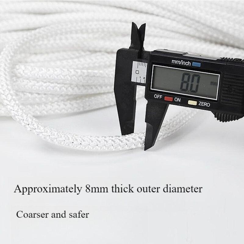 20M White Clothes Drying Rope with Steel Wire Core Thicken 8MM Hanging String Windproof Clothes Drying Rope for Camping Outdoor