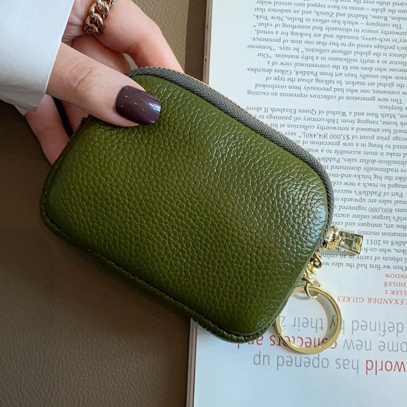 Real Leather Coin Purses Mini Women Wallets Natural Calfskin Female ID Credit Card Holders Keys Cosmetic Bags With Keychain