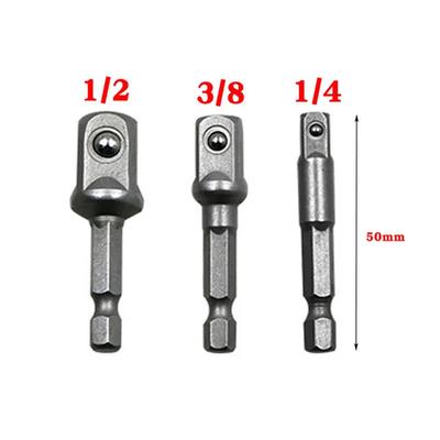 Chrome Vanadium Steel Socket Adapter Hex Shank To 1/4" 3/8" 1/2" Extension Drill Bit Bar Hex Bit Set Power Drill Socket Adapter