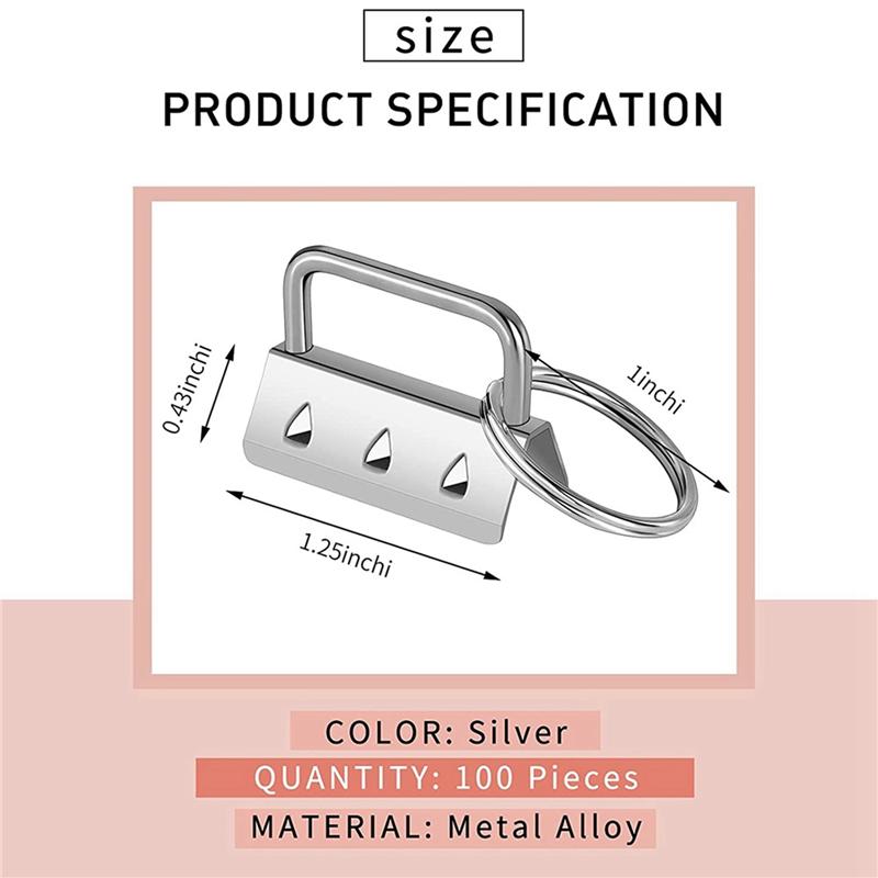 ABWR-100Pcs Key Fob Hardware With Split Rings Set Tail Clips For Wristlet Clamp Lanyard Keychain DIY Tool With Ring