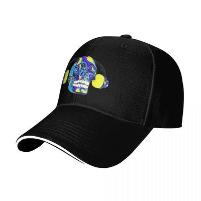 Crâne psychédélique écoutant de la musique au casque Casquette de baseball Taille unique unisexe Chapeau Sortie à la plage Unisexe Tennis Femmes