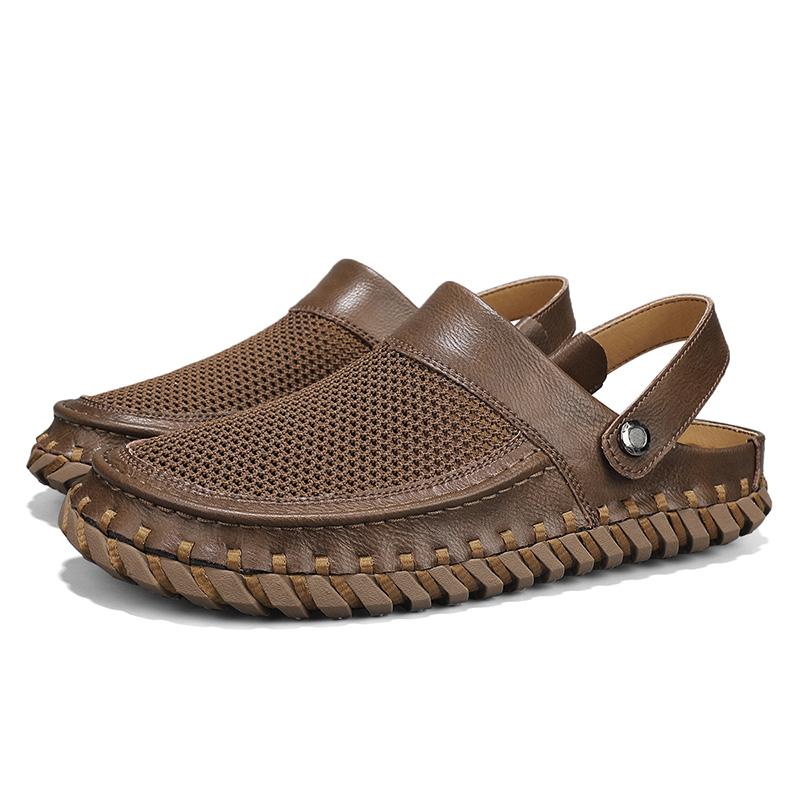 

Летние мужские сандалии ручной работы. Универсальный и удобный стиль. Дышащие тапочки на плоской подошве для отдыха на открытом воздухе. Качественная обувь. 46 коричневый