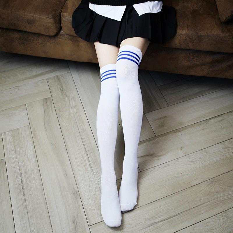 Japanese Three-Stripe Over-the-Knee Dance Socks - Thick, Black & White, Perfect for Autumn & Winter Sports or Students