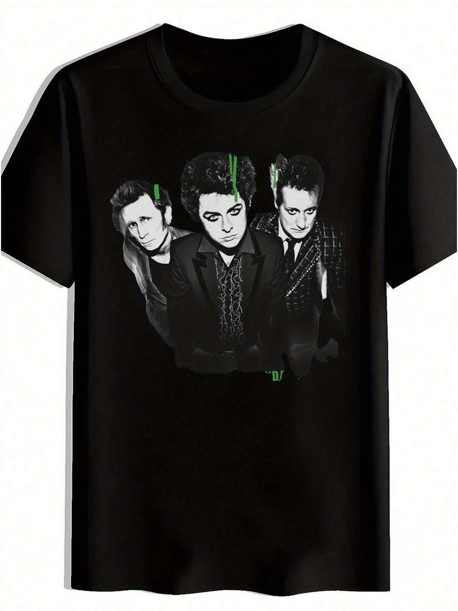 Men S Rock Band Graphic T-Shirt - Vintage-Inspired Print With Fun Flag Design, Short Sleeve, Round S