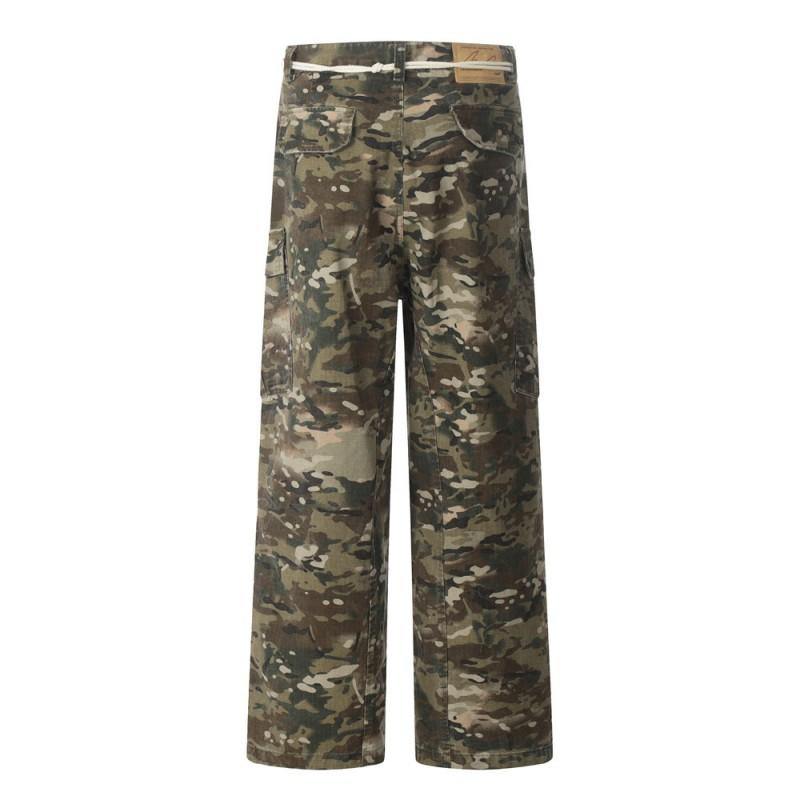 Mens Camo Cargo Pants Loose Straight Leg Casual Outdoor Work
