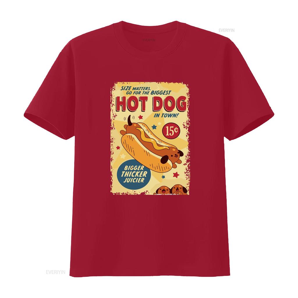 Size Matters Go For The Biggest Hot Dog Bigger Thicker Juicier T Shirt Baggy Boyfriend Baseball 3013 Vintage Washed Breathable