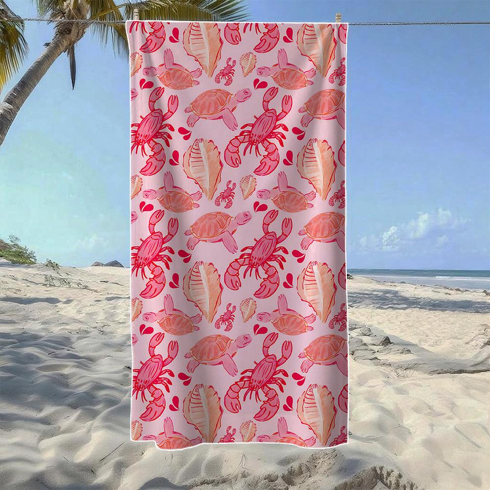 

Crab & Sea Turtle Tropical Marine Beach Towel, Soft Quick-Drying, Perfect For Portable Outdoor Travel, Camping And Summer Beach W40*H60(CM)
