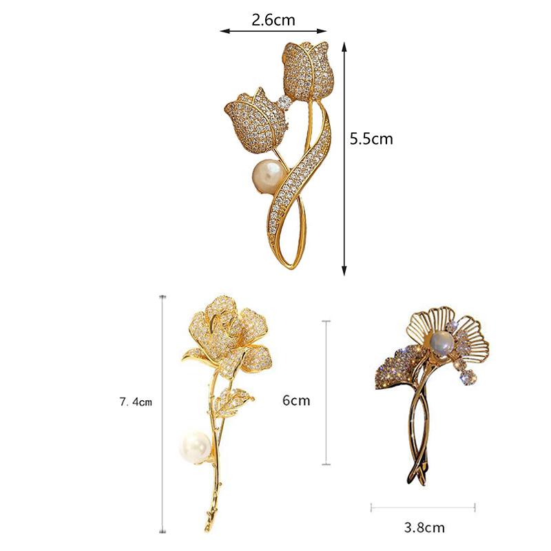Imitation Pearl Tulip Flower Brooches For Women Elegant Rhinestone Floral Bouquet Lapel Pins Wedding Party Badge Jewelry Gifts