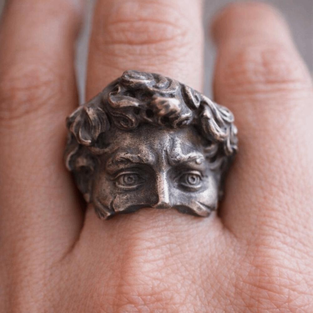 Adjustable Mystical Masked Face Ring Metal Silver Color Goth Style Ring Open Rings  Evening Dinner