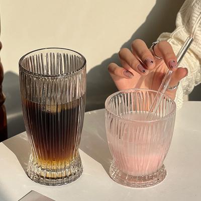 9.7oz/12.8oz Koreanischer Stil Gestreiftes Glas Tasse Personalisierte Cocktail Mojito Tassen Kleine Taille Geformtes Weinglas Saft Getränke Becher