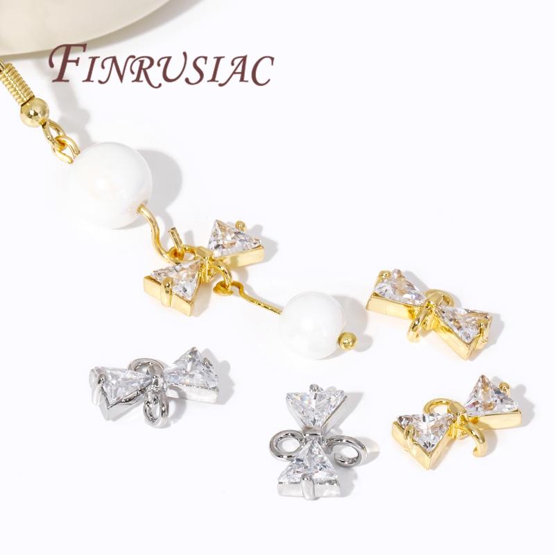 18K Gold Plated Shiny Cubic Zirconia Crystal Bowknot Charm Connectors For DIY Women's Earrings/Bracelets Jewelry Making Supplies