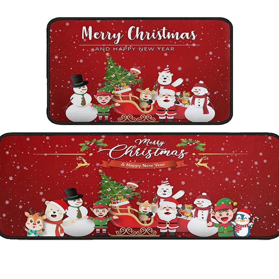 Cross-border Christmas Holiday Anti-Slip, Dirt-Resistant Kitchen Floor Mats – Long, Oil-Absorbing, Decorative Door Foot Mats