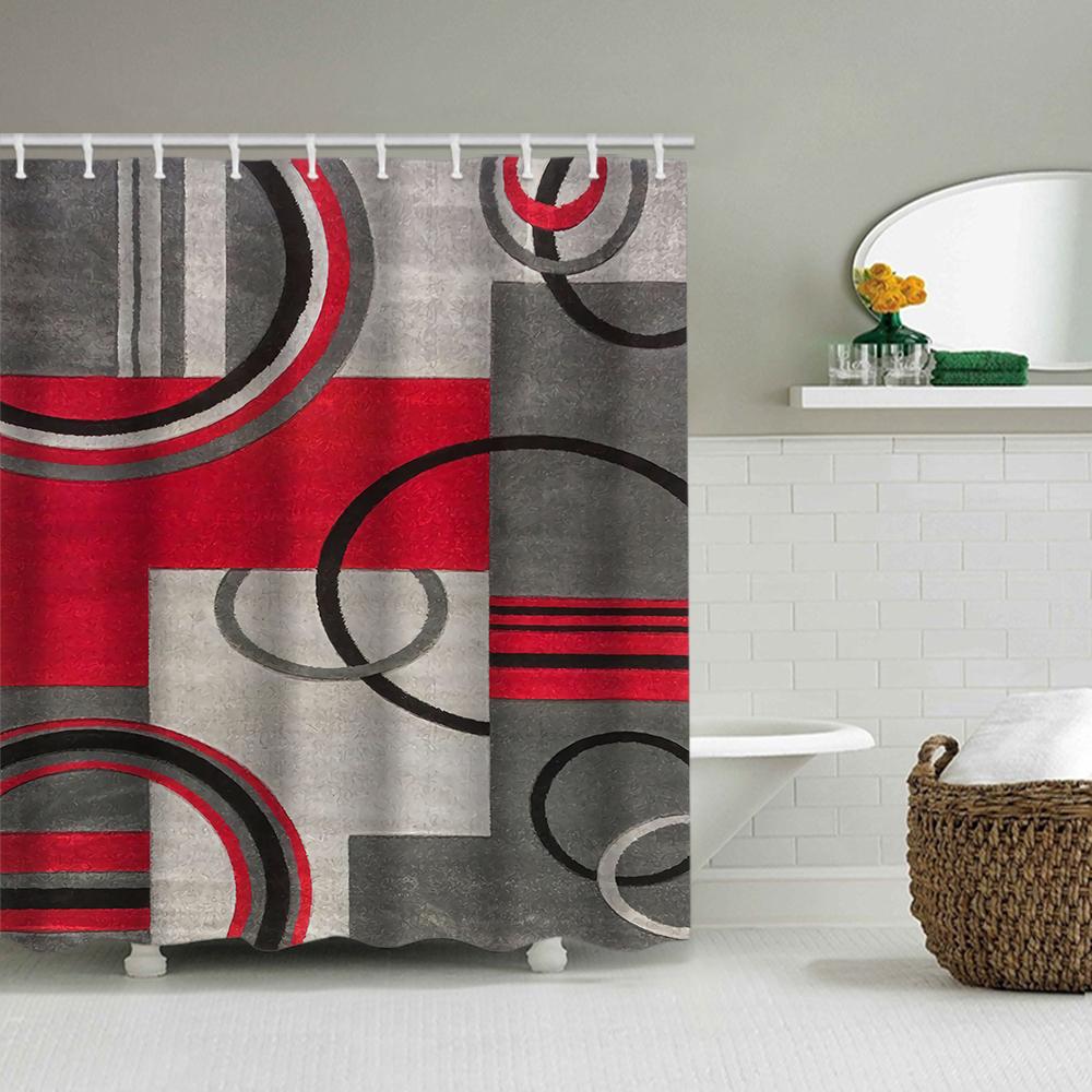 

1/4 Geometric Stripes Shower Curtains, Toilet Seat Decoration, Shower Curtain With Carpet And Toilet Lid, 12 70.8X70.8 Inch Hook W60H190(CM)-1 Pcs
