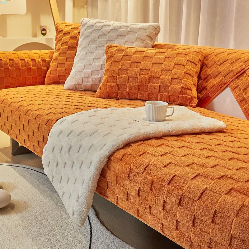 Plush Sofa Cushion Winter Nordic Non-Slip Cushion Backrest Cover Towel Modern Minimalist Winter Leather Sofa Cover Cover Cloth