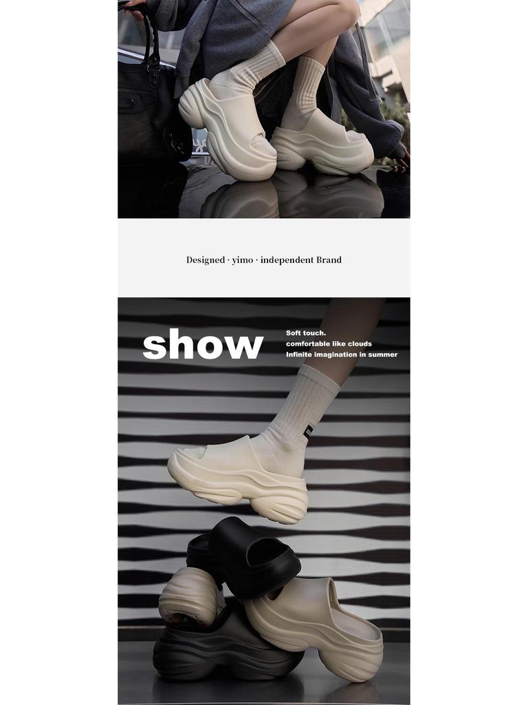 Damen Höhenverstärkende Dicksohlige Outdoor-Slipper - Sommer Strand EVA Pantoletten (8 cm)