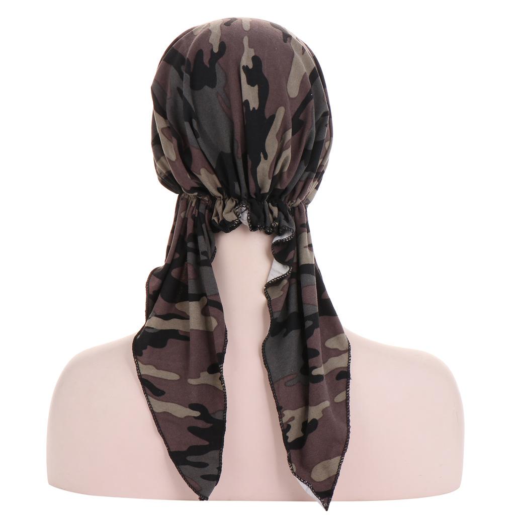 Women Printed Turban Cap Muslim Hijab Inner Caps Beanies Bonnet Long Tail Headscarf Strech Bandana Hat