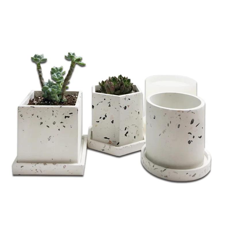 Cement Flowerpot Mold Silicone DIY Succulent Pot Round Square Terrazzo Flowerpot Mold Resin Cement Art Supplies Clay Molds