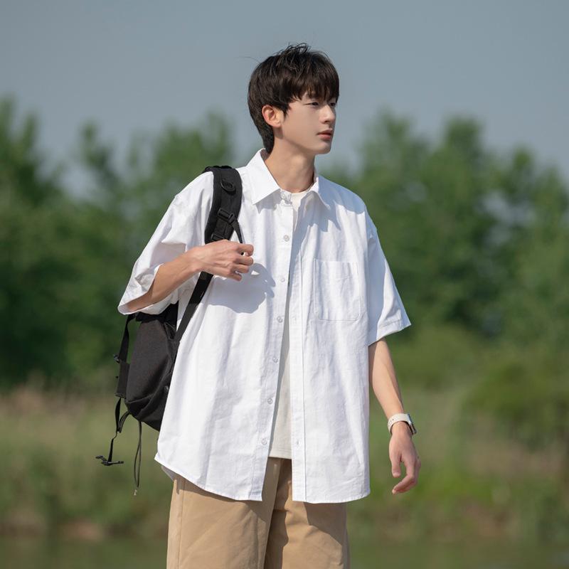 

NICEVOW Мужская светло-голубая повседневная летняя рубашка с коротким рукавом в японском стиле 2XL