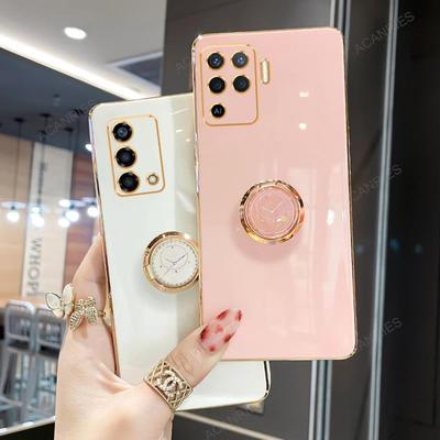 Reno5 Reno6 Luxusní Pokovený Kryt s Kruhovým Držákem Pro Oppo Reno 5 6 Lite 10 Pro 7 8 9 4g Reno10 Stojan Silikonový Zadní Kryt Reno7 5lite