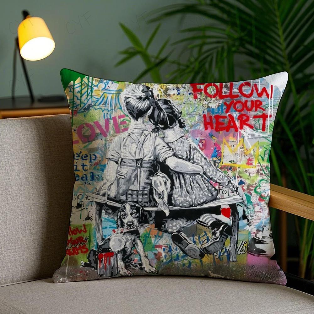 Banksy Street Graffiti Art Pillow Case Anti-Dustmite Pillowcase Invisible Zipper Silky Short Plush Sofa Cushion Cover