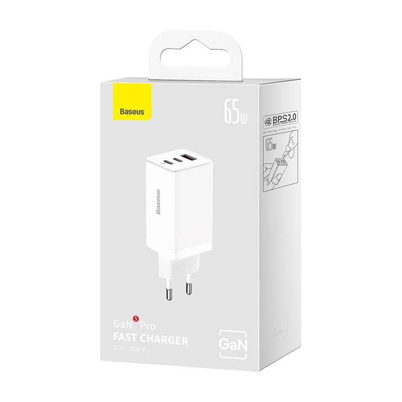 Network Charger Baseus Gan5 Pro 2Xusb-C + Usb, 65W (White)