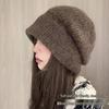 Übergroße Strickmütze im japanischen Stil für Damen - Kuschelig, dick und ohrenwärmend für Herbst und Winter