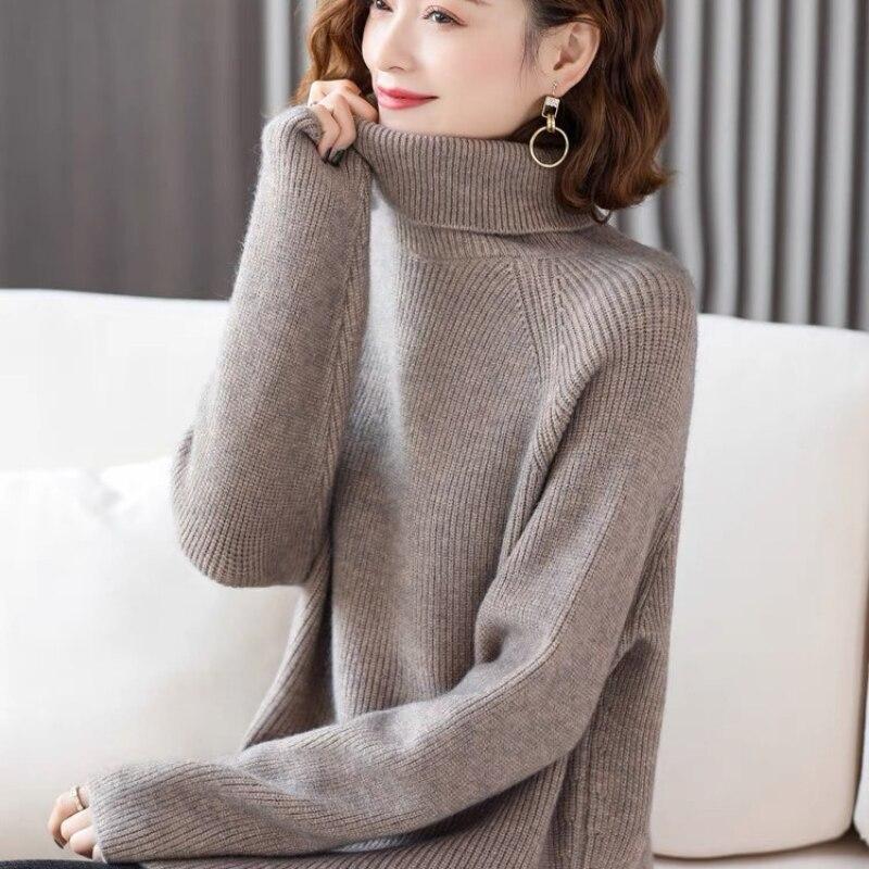 

Пуловер Свитер Женский 2022 Высокий воротник Нижний слой Осень и зима Новые женщины с длинным рукавом Твердые свободные трикотажные свитера Топы