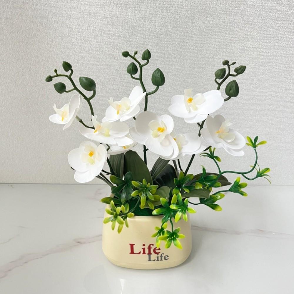 

Multi-Bloom Simulated Butterfly Orchid White Flower Pot Faux Flowers Artificial Faux Plants DIY Artificial Orchid Bonsai
