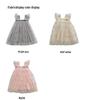 Girls' Flower Embroidered Tulle Dress: Summer Style with Puff Sleeves and Net Yarn Skirt