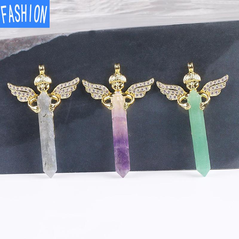 Sechseckiger Anhänger aus natürlichem Kristall, Amor-Diamant, Engelsflügel-Halskettenanhänger