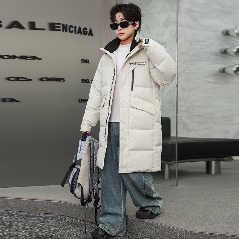 

2025 Детская Толстая Зимняя Куртка Пуховик Выше Колена для Мальчиков и Девочек 160 cm бежевый