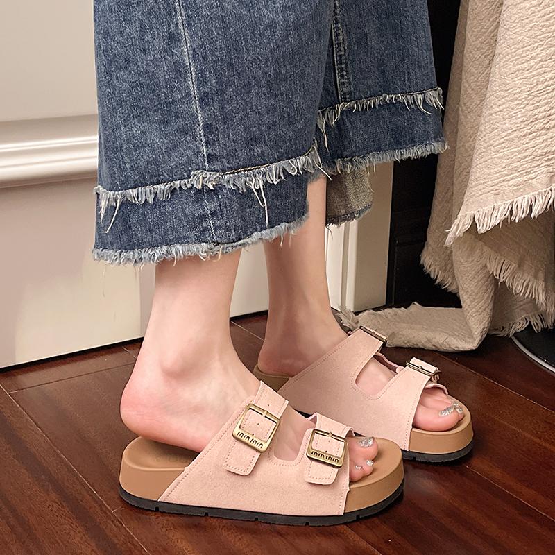 2025 Sommer Neu Streetstyle Damen Hausschuhe Offene Zehen Damen Hausschuhe Damen Komfort Dicke Sohle Strand Metallknopf Hausschuhe