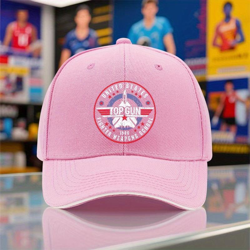 1Pc Of New Summer And Autumn Adjustable Vintage Baseball Cap For Couples, Featuring A Top Gun Pilot Print. This Breathable Black