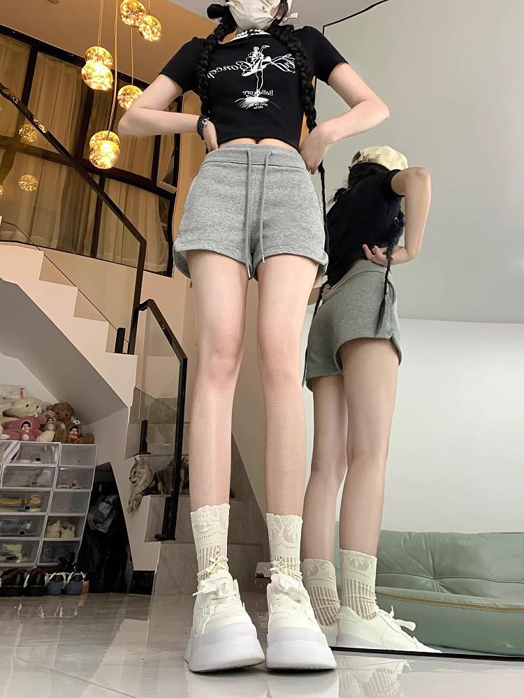 2025 Women's Summer High Waist Slimming Loose Straight-Leg Drawstring Shorts - Black Casual Versatile Sportswear