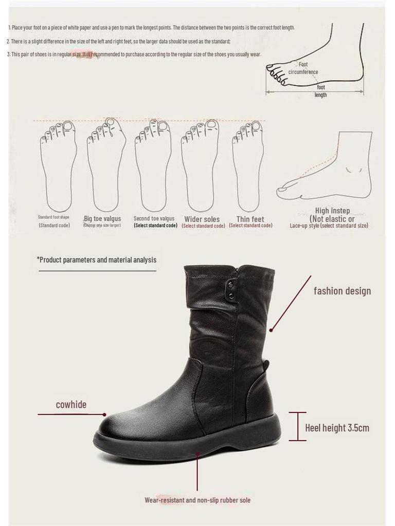 2024 Women's British Style Flat-Sole Velvet Mid-Length Martin Boots for Autumn and Winter