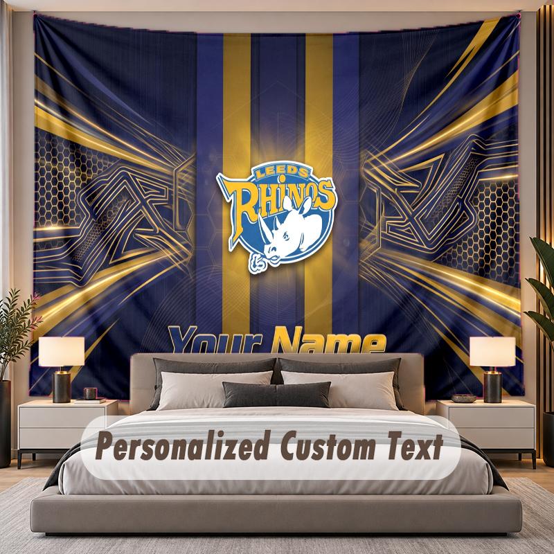 Custom Name Text Tapestry Leeds Rhinos Personalized Polyester Wall Tapestry For Bedroom And Room