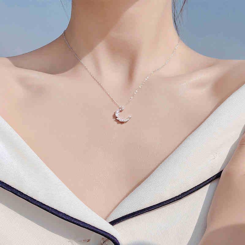 Temperament Flash Diamond Irregular Crescent Moon Necklace Collarbone Chain With South Korea'S New Girlfriend Gift Choker Female