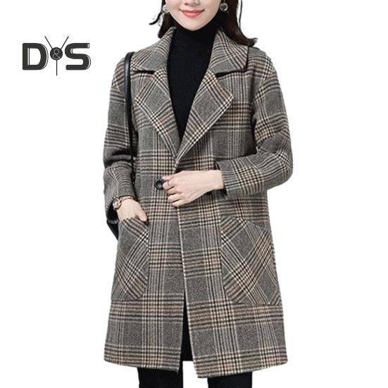 

Зимнее женское пальто с отложным воротником, длинным рукавом, клетчатым принтом, подходящим по цвету, утолщенное, ветрозащитное, средней длины, свободное, в стиле OL Commute, женская длинная куртка M коричневый